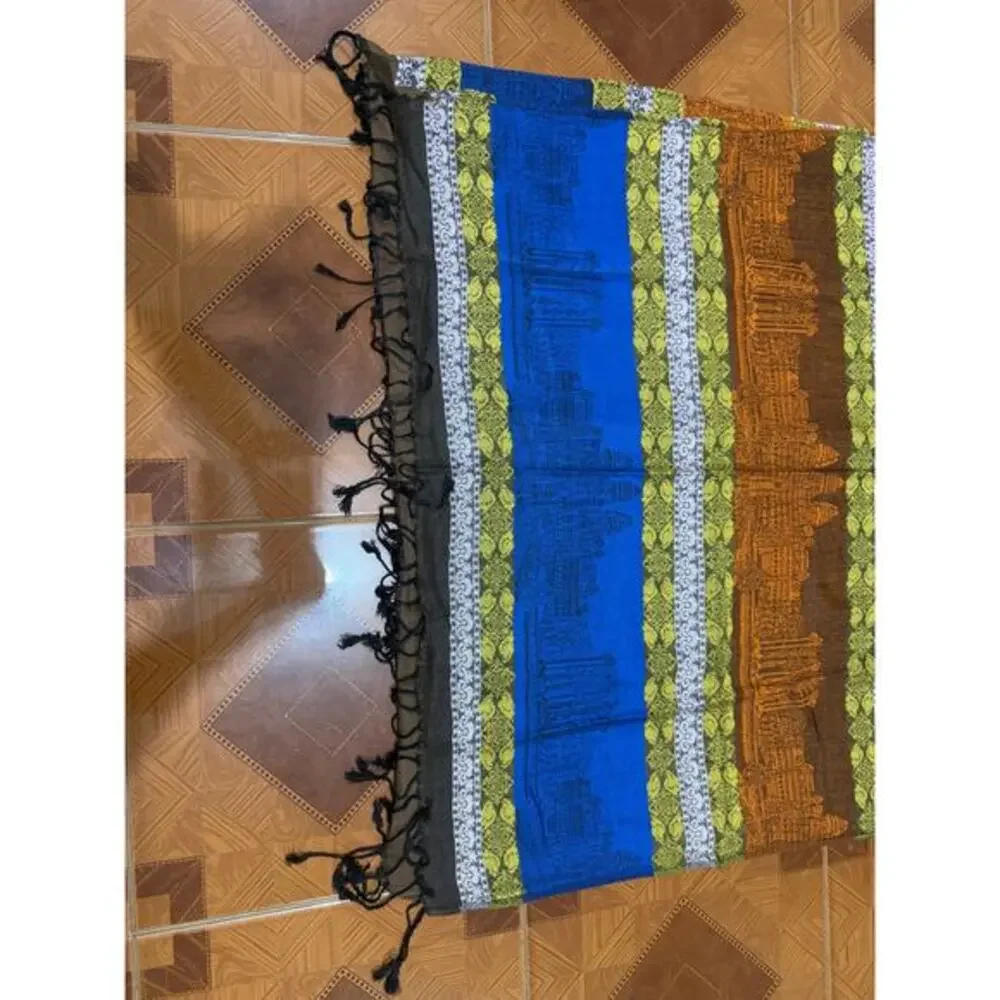 Vintage 100%‎ New Silk Scarf of Angkor Wat Temple in Cambodia
